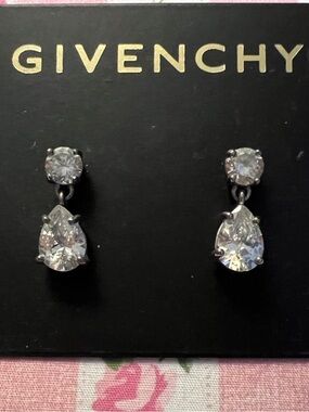 Givenchy Silver Crystal Teardrop Drop Earrings